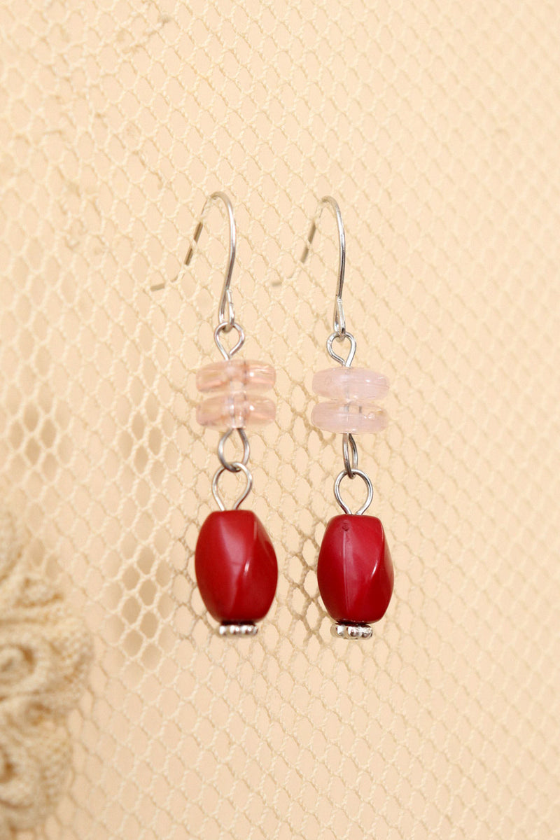 Dainty Pink and Red Drop Earrings