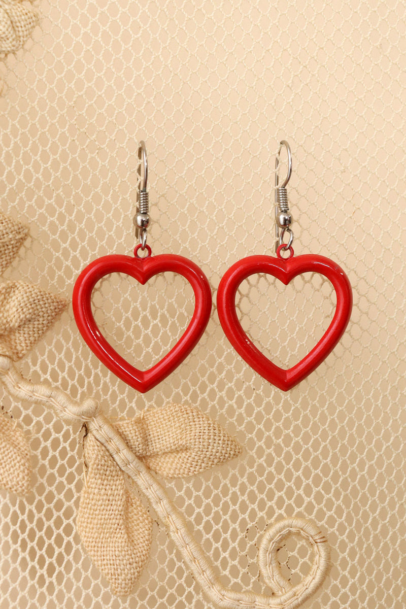 Red Hollow Heart Dangle Earrings