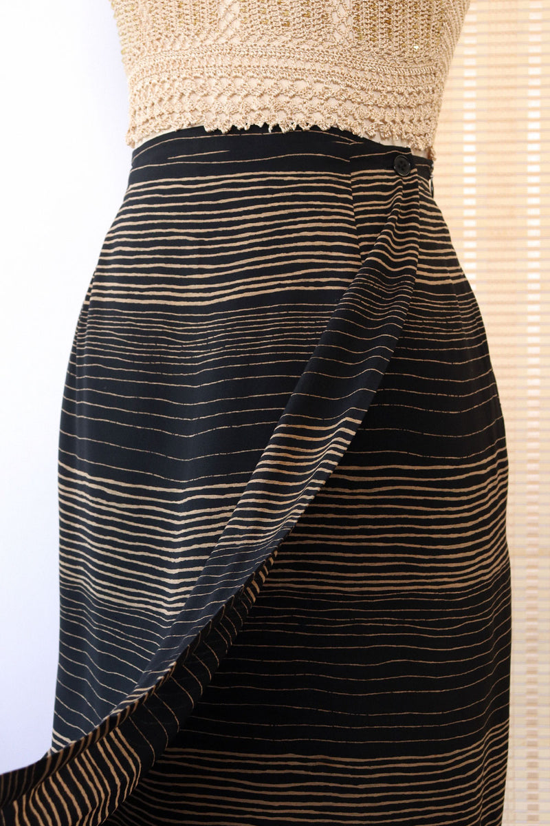Black and Tan Stripey Silk Skirt M