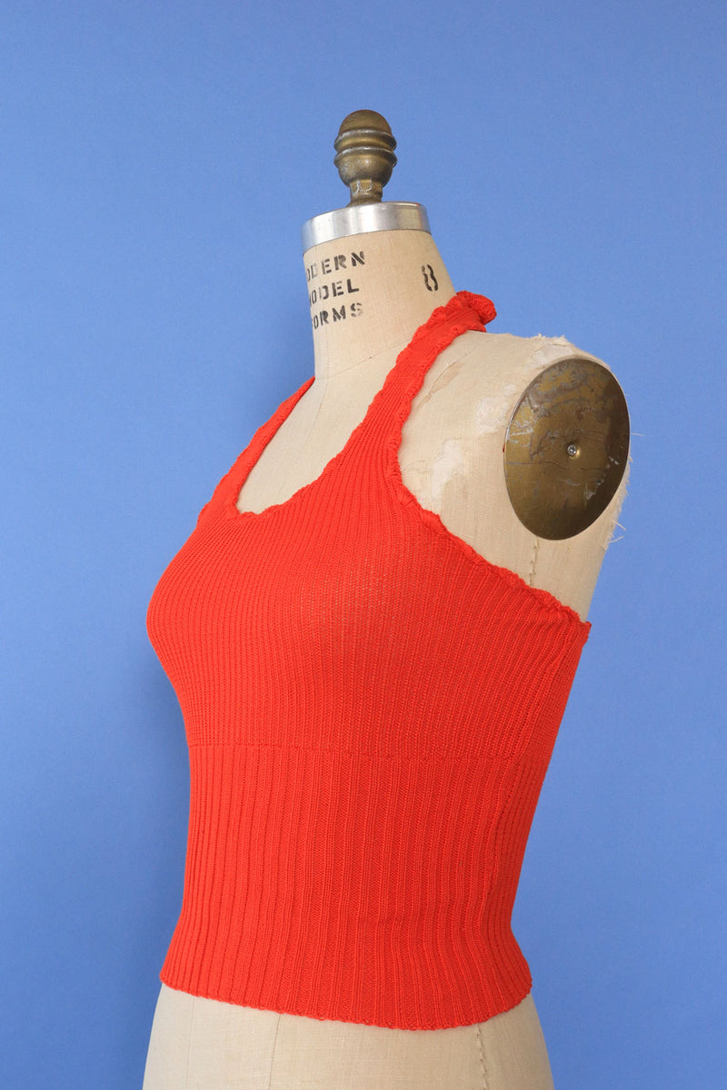 Tomato Red Knit Halter XS