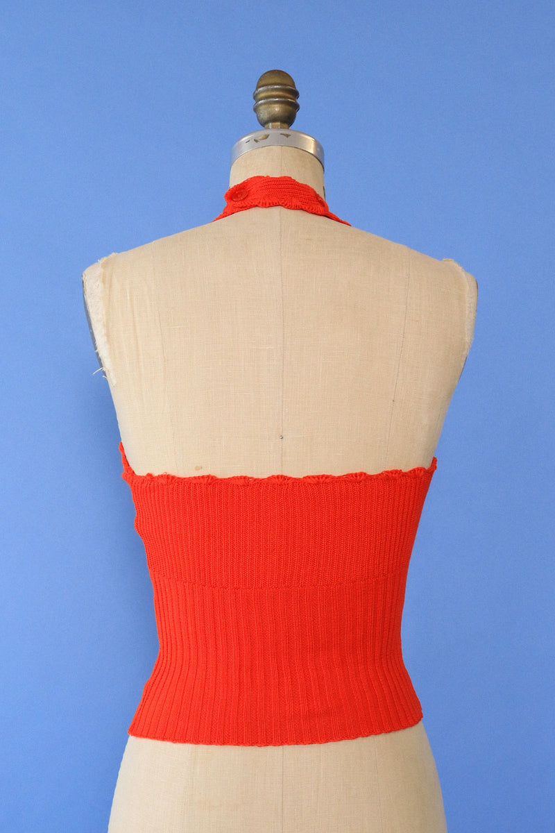 Tomato Red Knit Halter XS