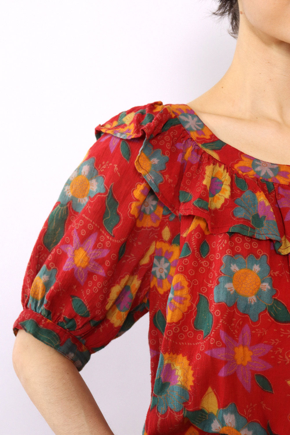 Putomayo Cotton Gauze Ruffle Top M