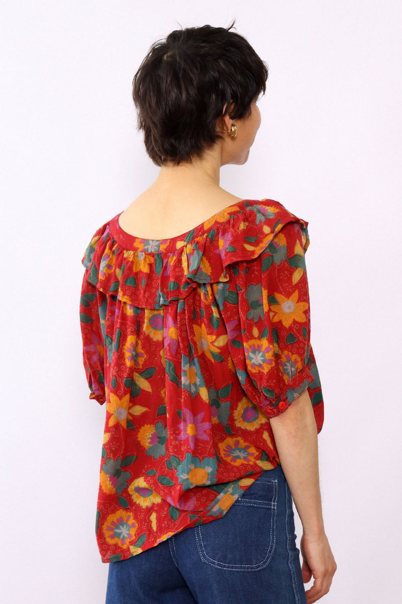 Putomayo Cotton Gauze Ruffle Top M