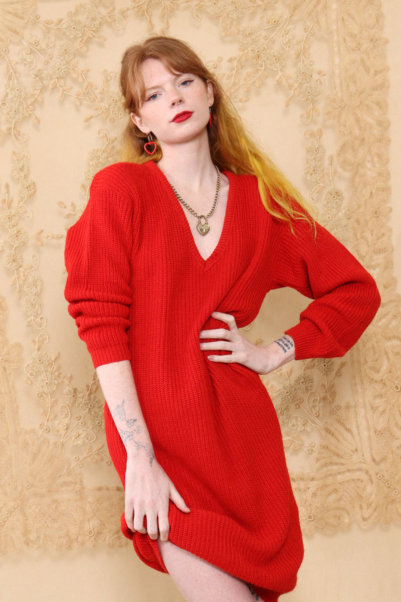 Slouchy Scarlet Sweater Dress S-L
