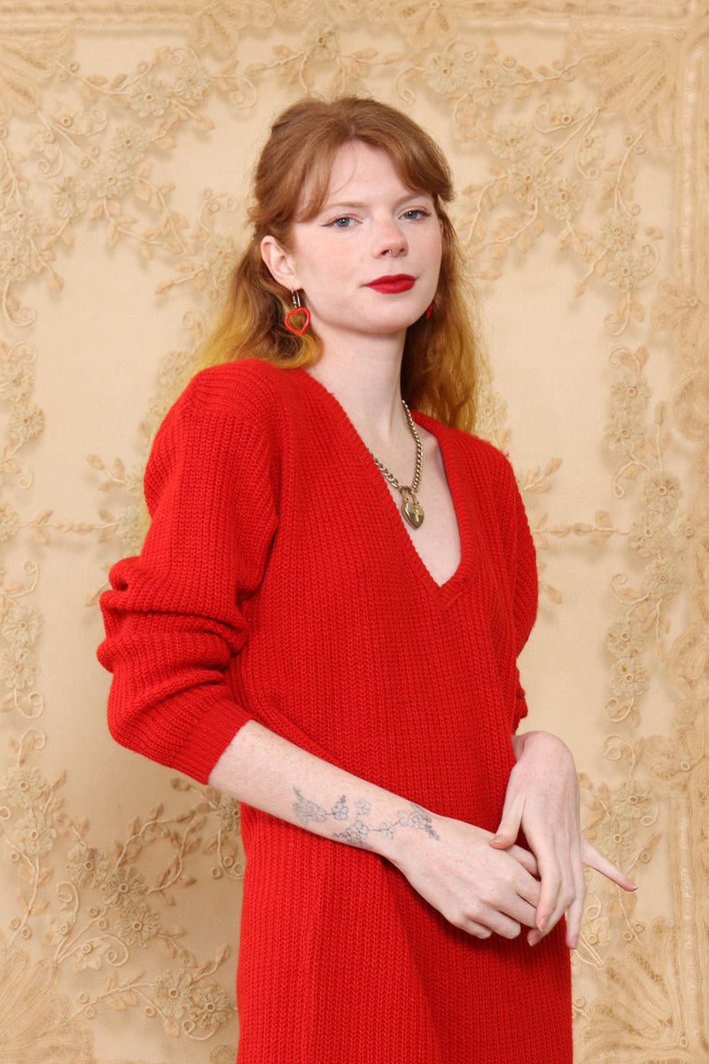 Slouchy Scarlet Sweater Dress S-L