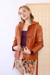 Pecan Hooded Leather Toggle Jacket XS/S