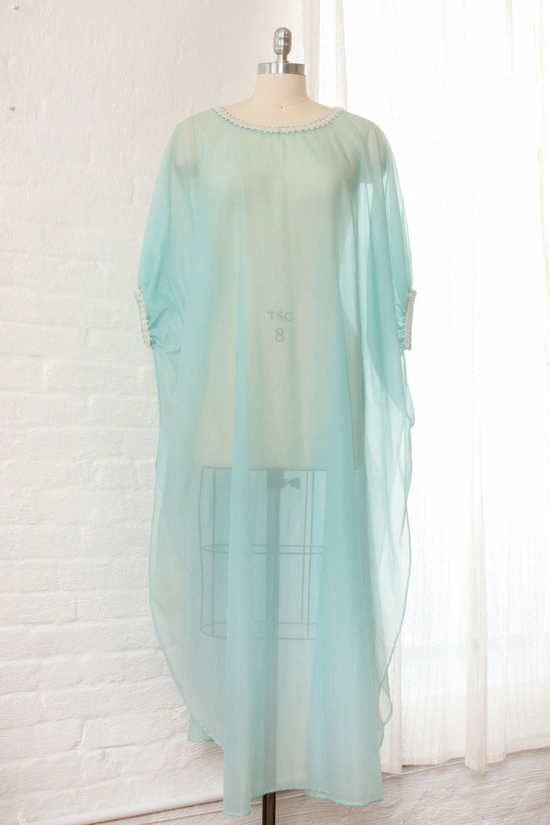Turquoise Chiffon Sheer Caftan S-L
