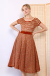 1950s Copper Lace Velvet Dress XS