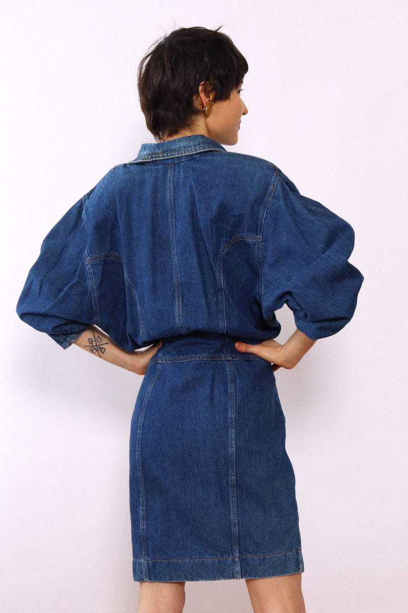 nina leonard denim dress Nina Leonard Scoop Neck A-Line Stretch Denim Twill Dress