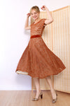 1950s Copper Lace Velvet Dress XS