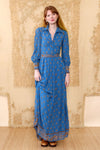 1940s Cornflower Blue Rayon Maxi XXS