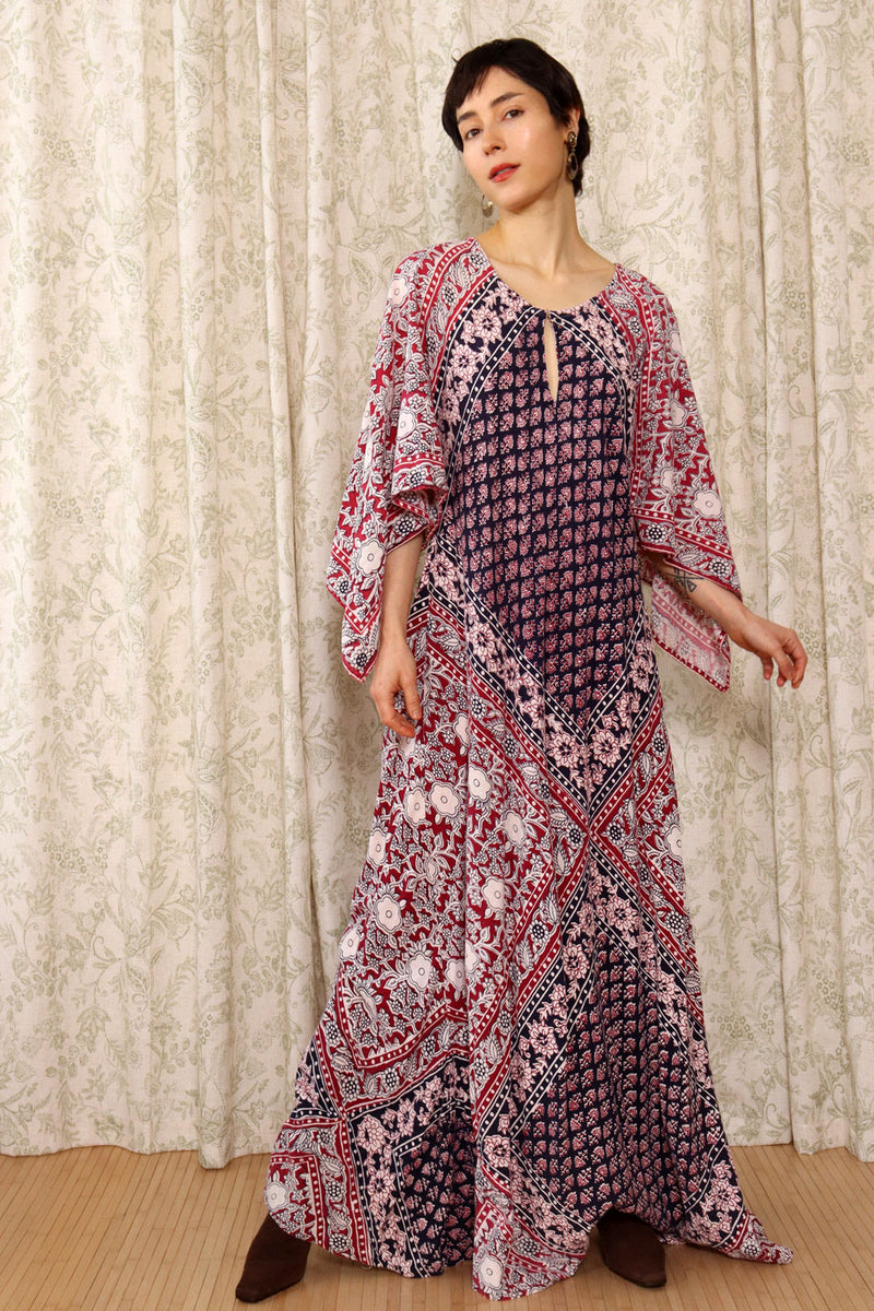 1970s Indian Cotton Full Sweep Maxi S-L