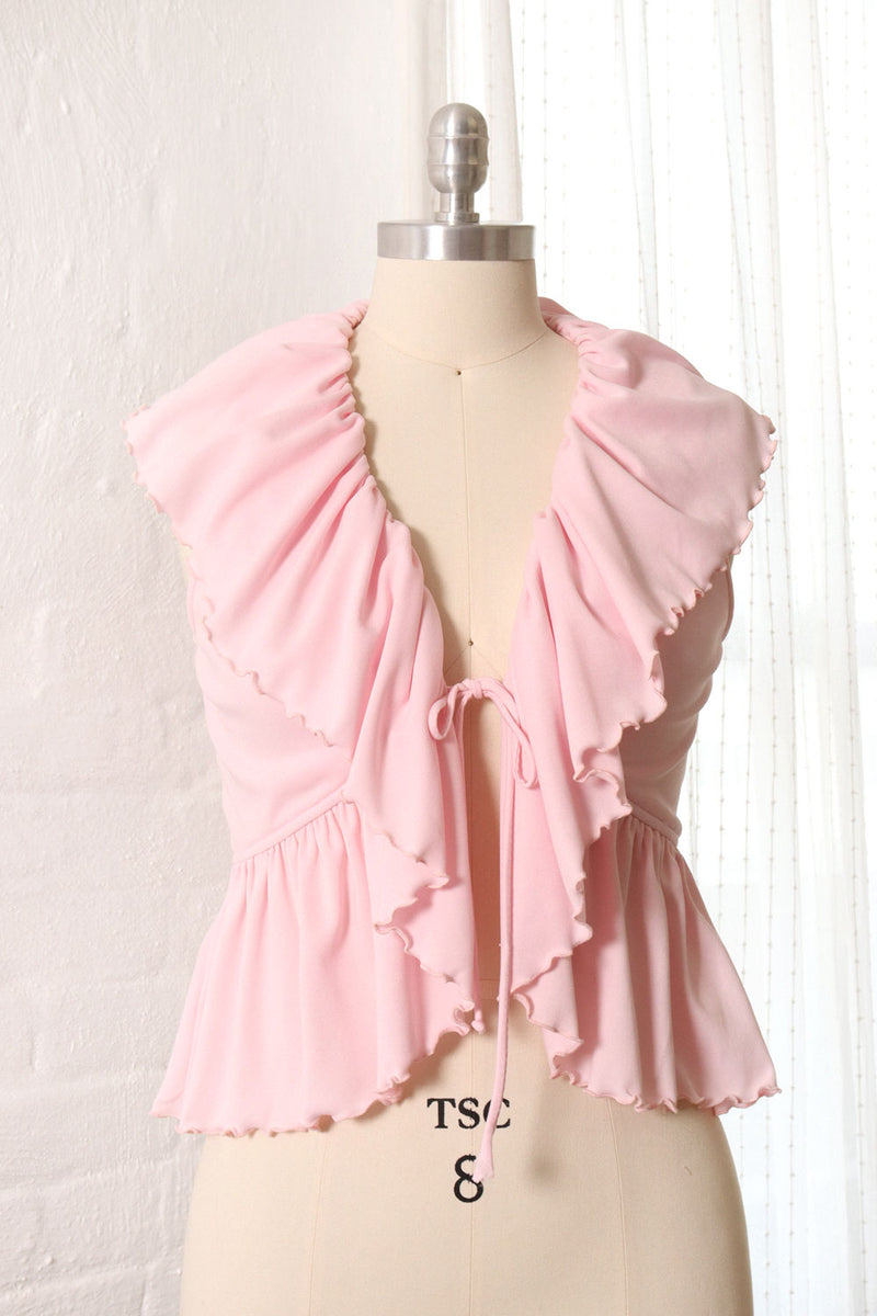 Baby Pink Tie Front Ruffle Top XS/S