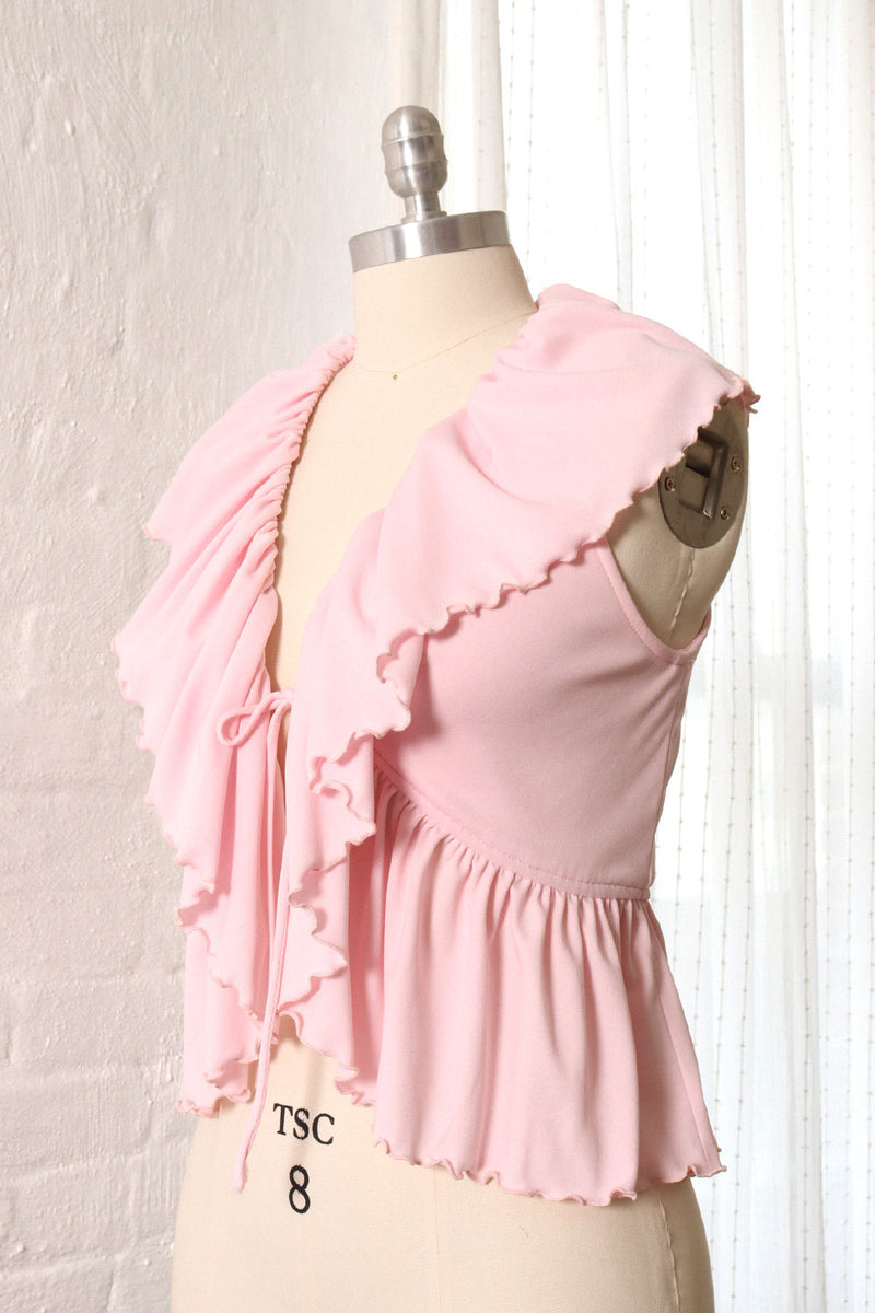 Baby Pink Tie Front Ruffle Top XS/S