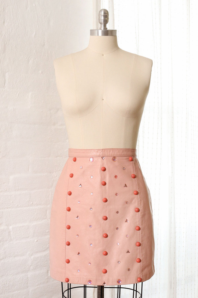 Bedazzled Bubblegum Leather Mini Skirt S/M