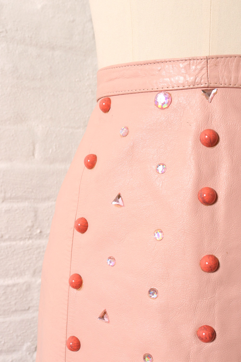 Bedazzled Bubblegum Leather Mini Skirt S/M