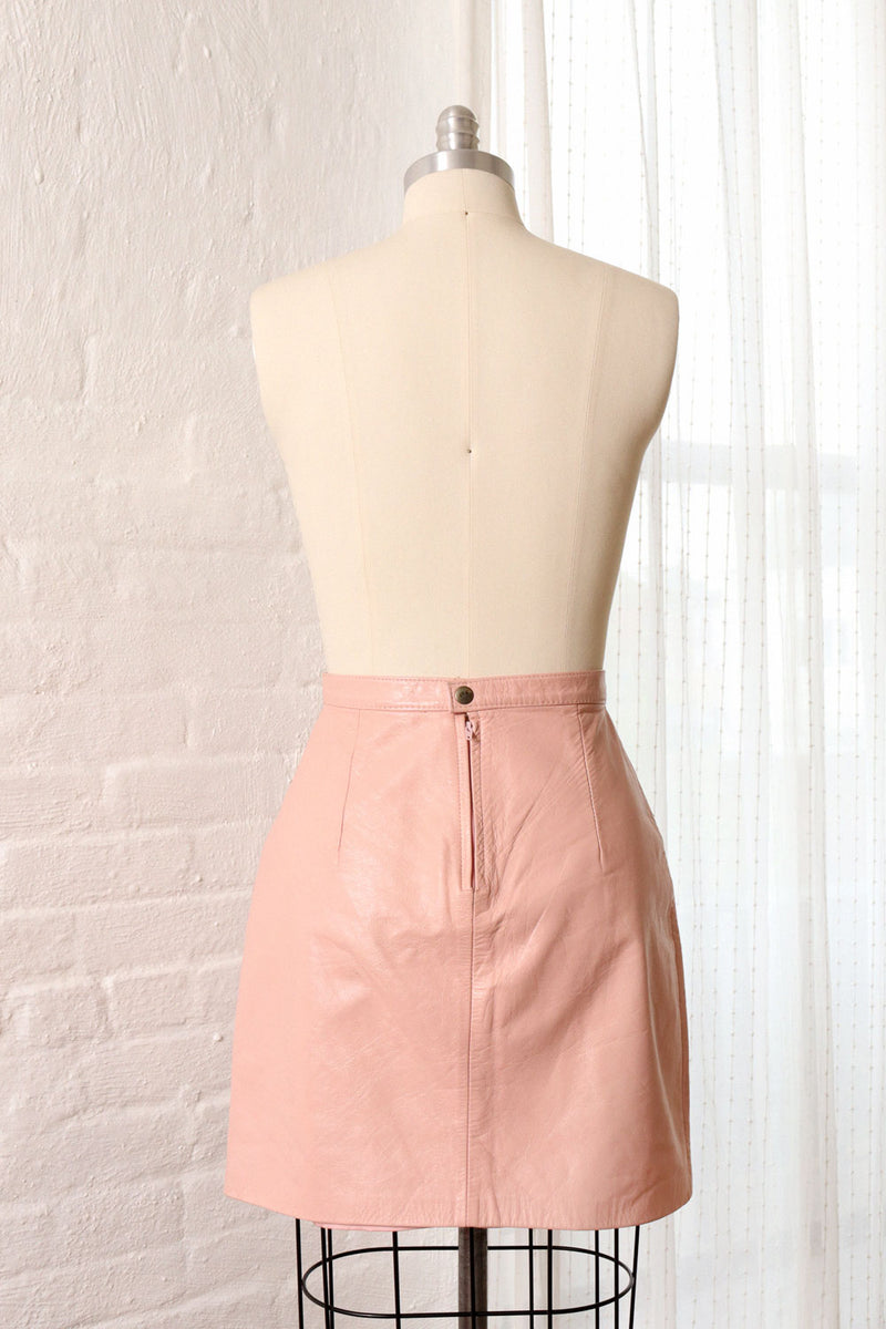 Bedazzled Bubblegum Leather Mini Skirt S/M