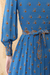 1940s Cornflower Blue Rayon Maxi XXS