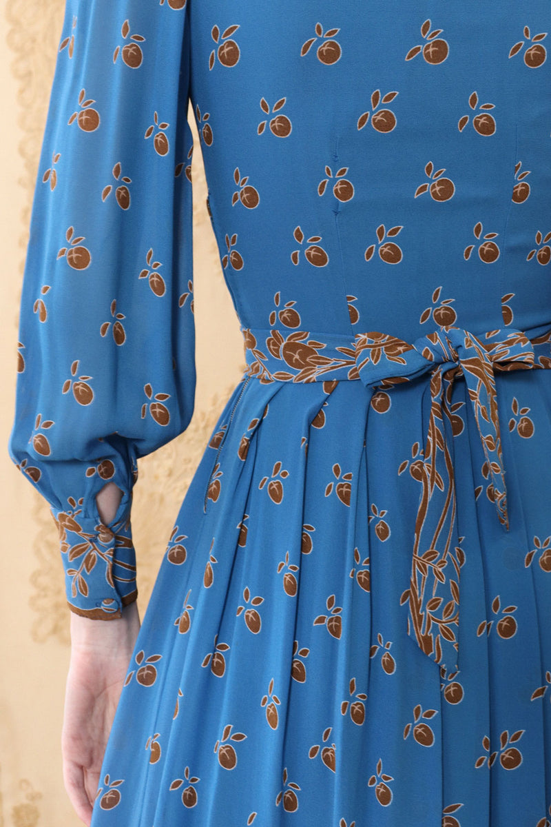 1940s Cornflower Blue Rayon Maxi XXS