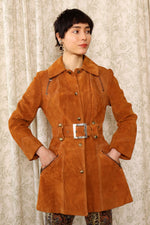 Cognac Suede Zip and Buckle Trench XS