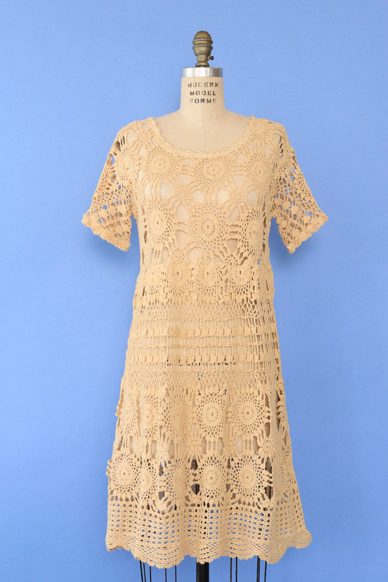 Natural Radial Crochet Mini Dress XS-M