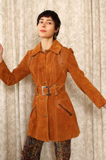 Cognac Suede Zip and Buckle Trench XS