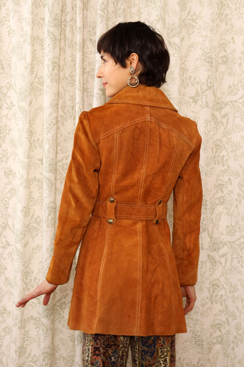 Cognac Suede Zip and Buckle Trench XS