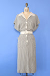 1940s Striped Seersucker Day Dress L/XL