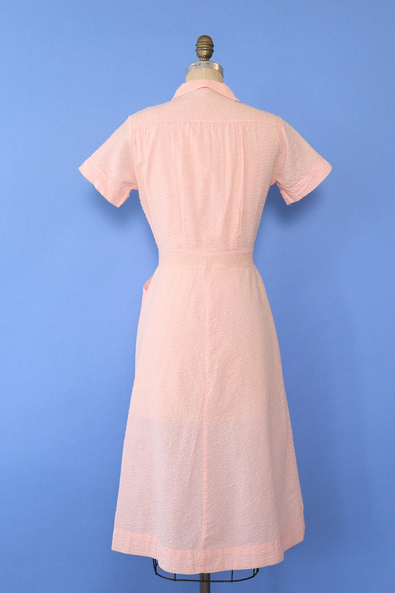 Petal Pink Seersucker Day Dress S