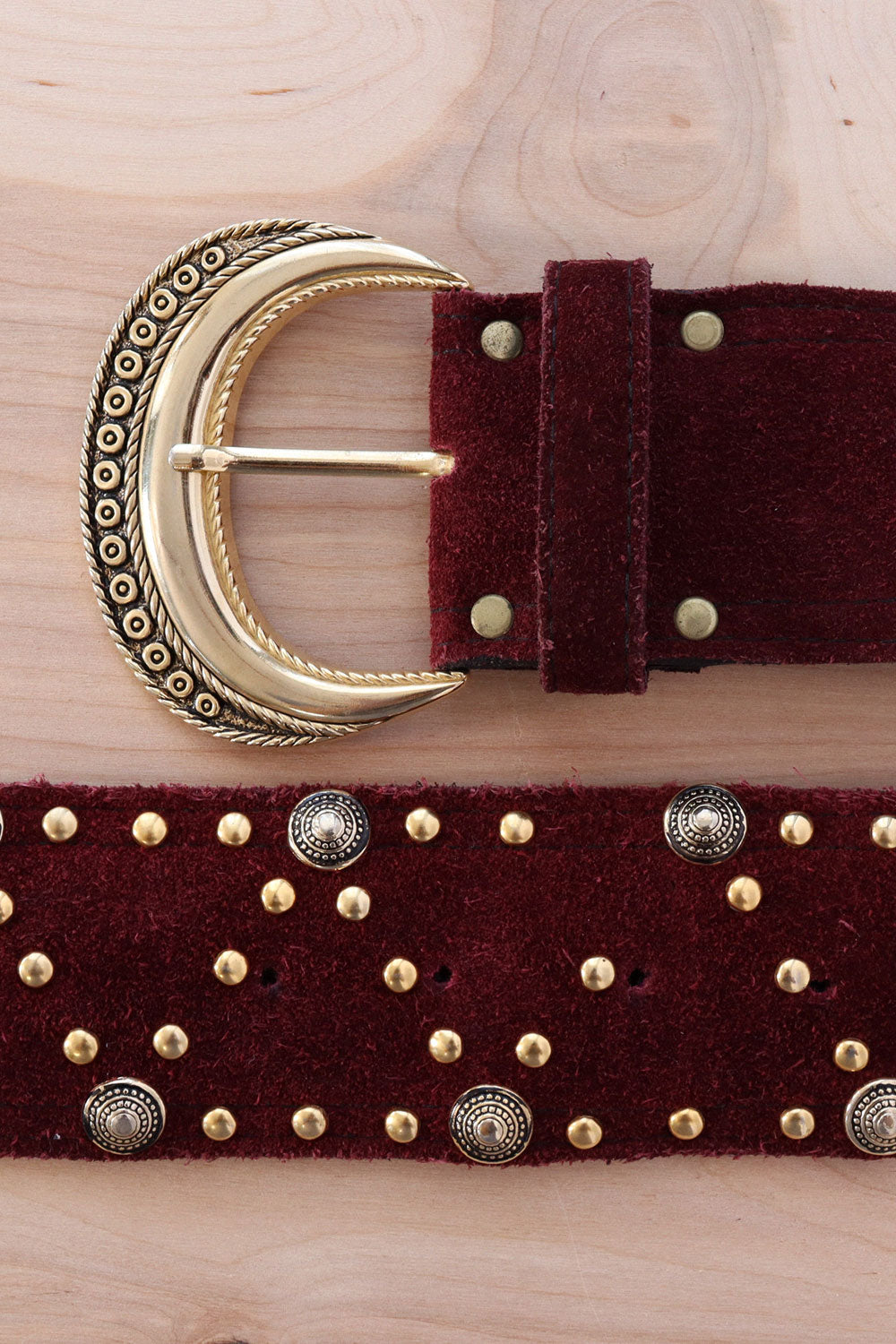 Burgundy Suede Studded Belt 24-29"