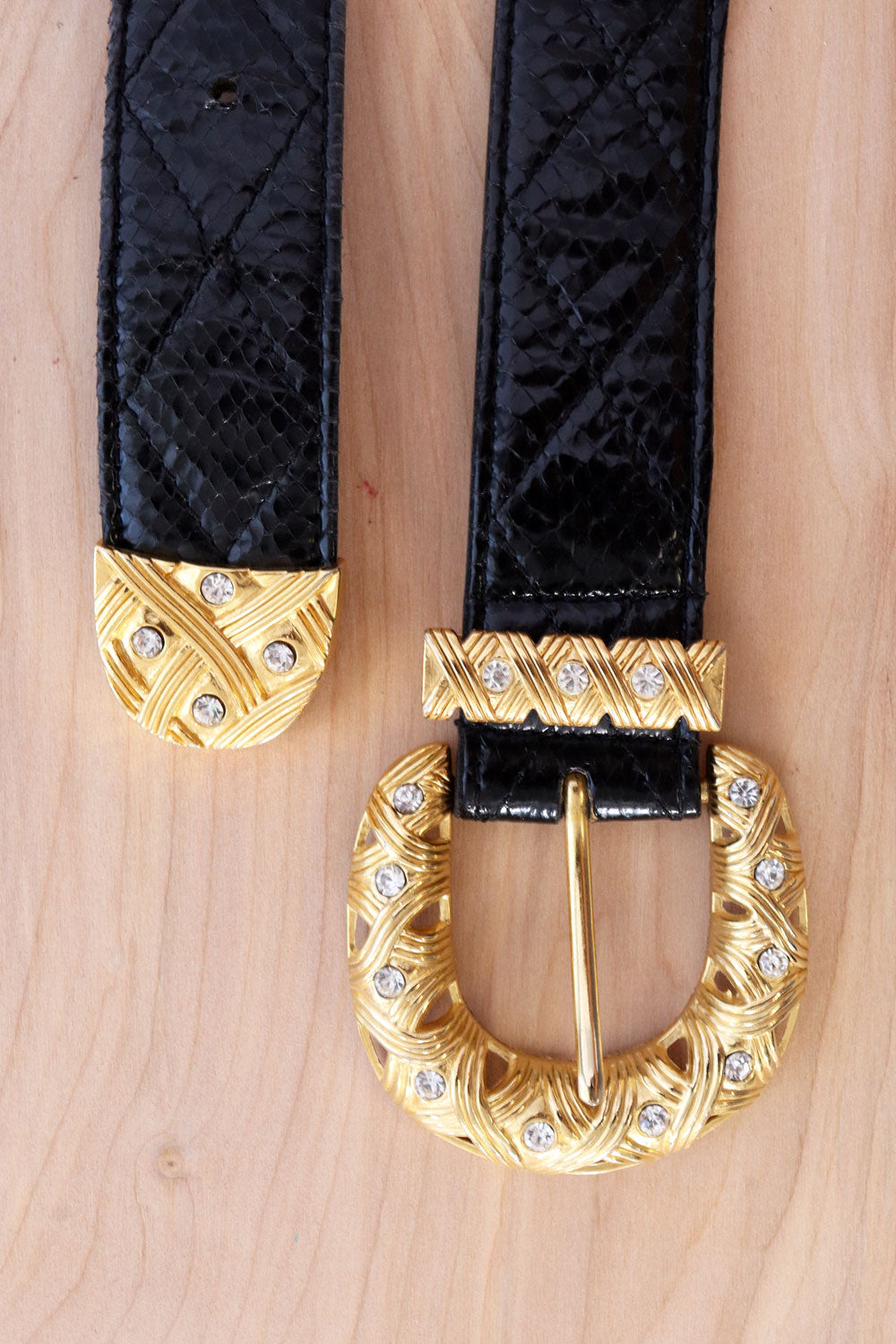 Onyx Rhinestone Buckle Belt 25-29"