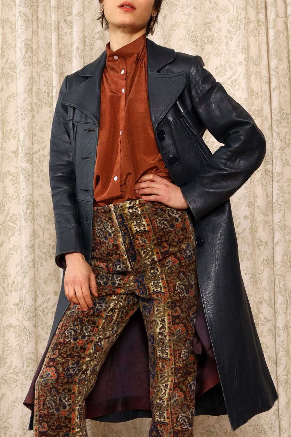 Midnight Leather 70s Belted Jacket XS