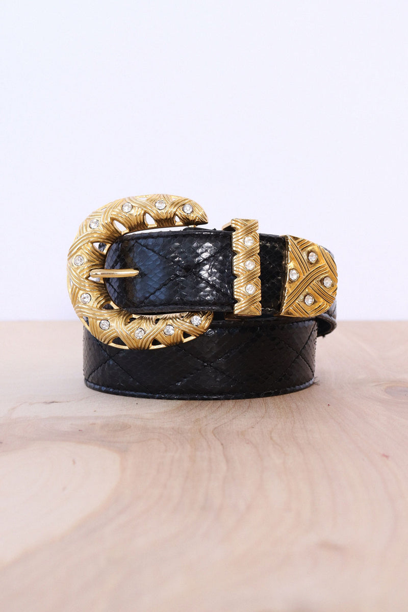 Onyx Rhinestone Buckle Belt 25-29"