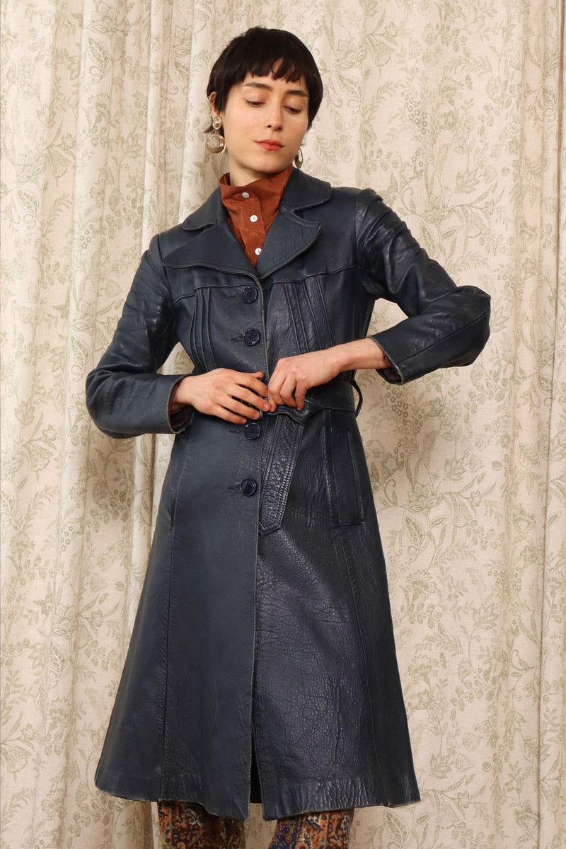 Midnight Leather 70s Belted Jacket XS