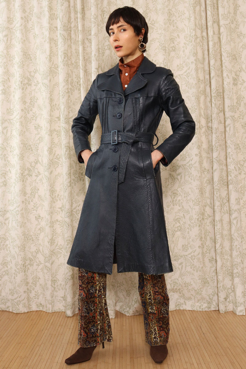 Midnight Leather 70s Belted Jacket XS