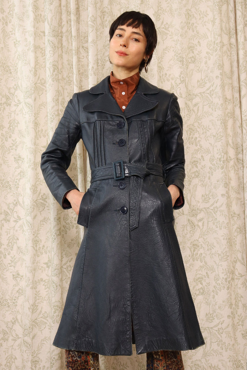 Midnight Leather 70s Belted Jacket XS