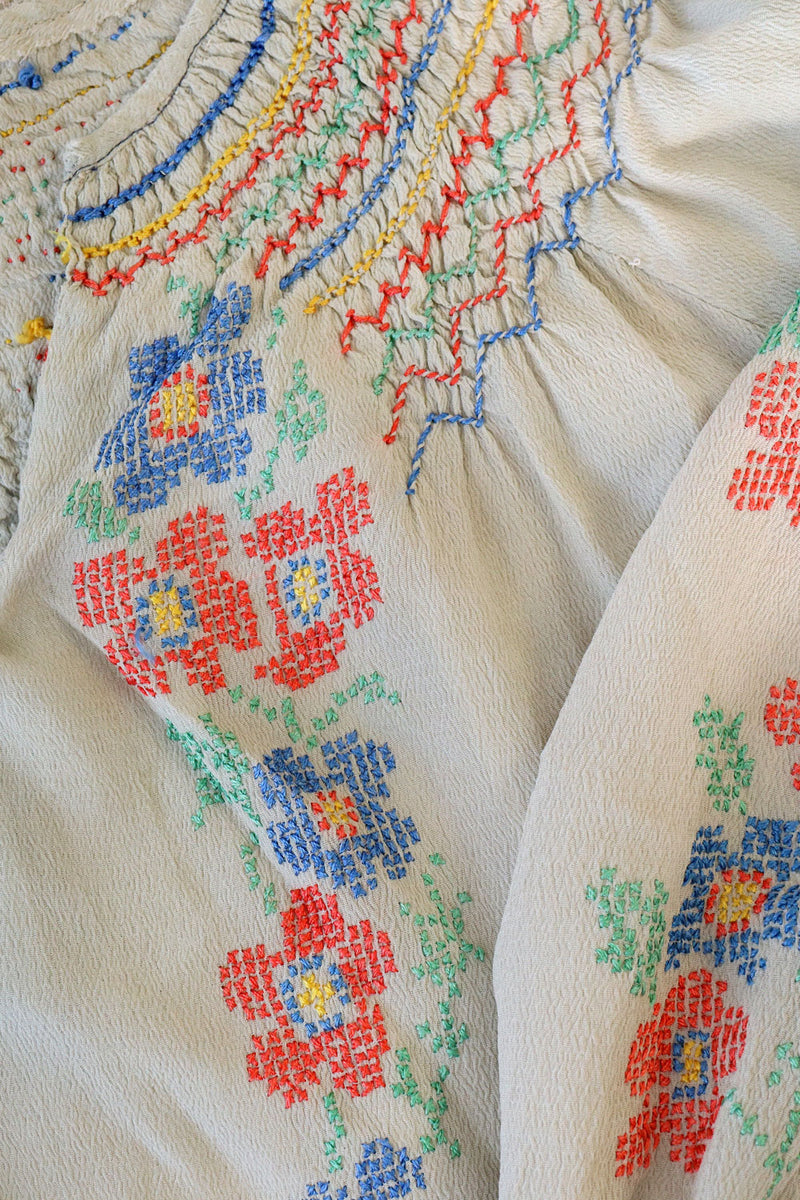 Cross Stitch Floral Peasant Blouse M