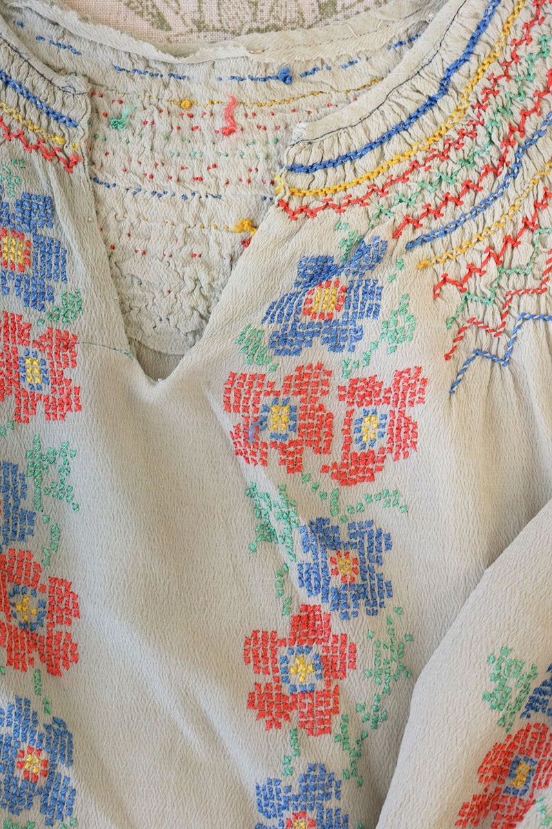 Cross Stitch Floral Peasant Blouse M