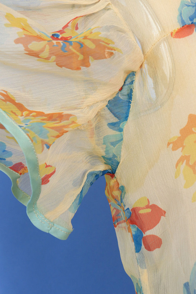 1930s Floral Chiffon Tea Dress XS