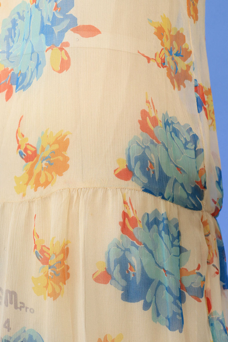 1930s Floral Chiffon Tea Dress XS