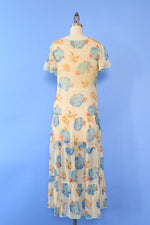 1930s Floral Chiffon Tea Dress XS