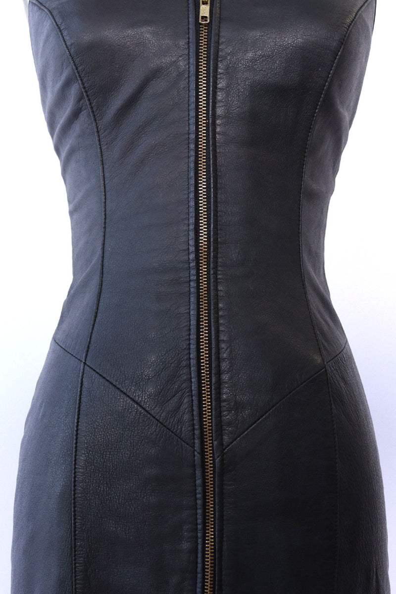 Zip Up Leather Halter Dress S Zip Up Leather Halter Dress S