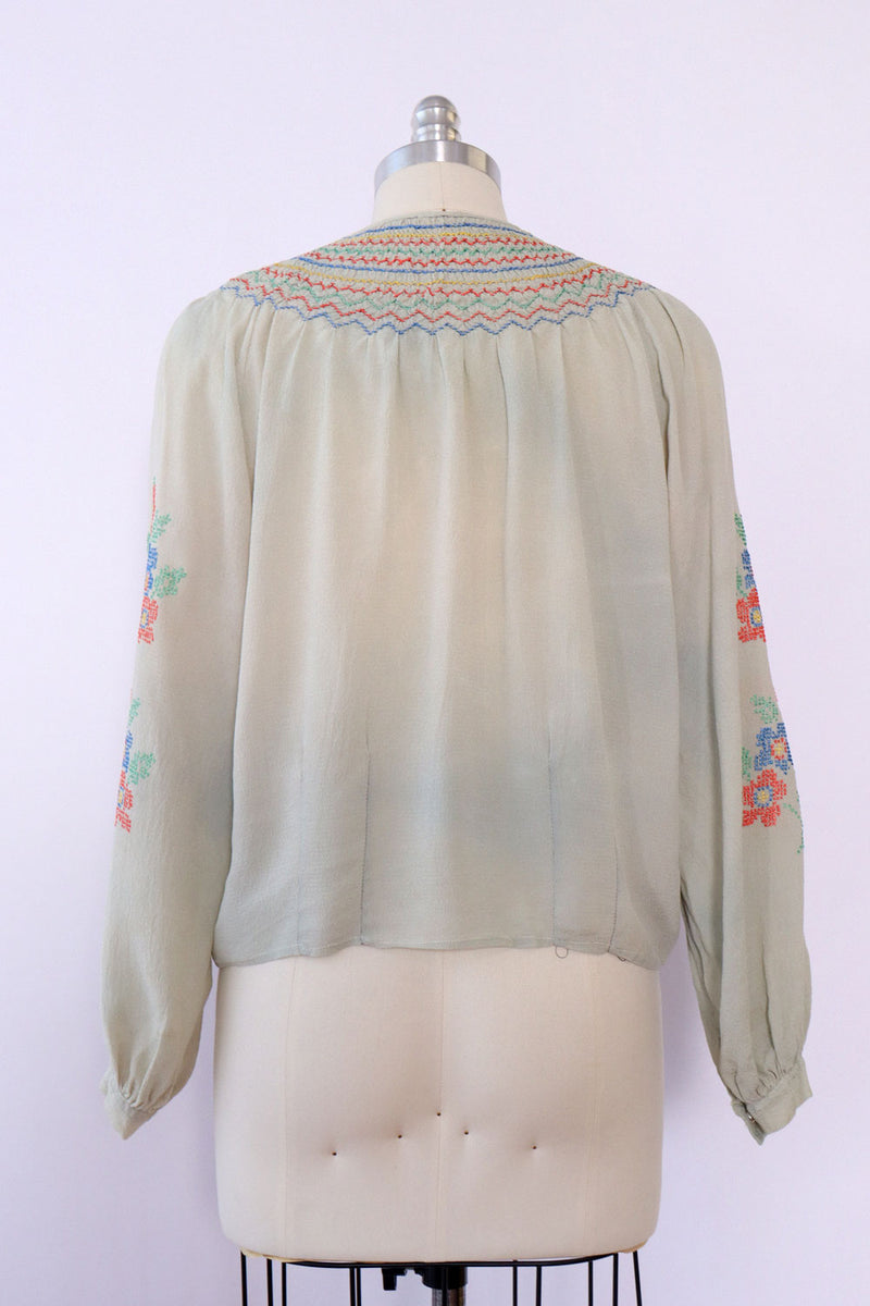 Cross Stitch Floral Peasant Blouse M