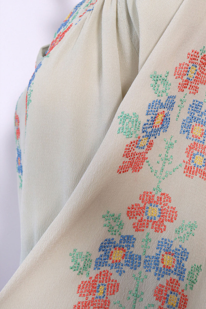 Cross Stitch Floral Peasant Blouse M