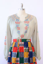 Cross Stitch Floral Peasant Blouse M