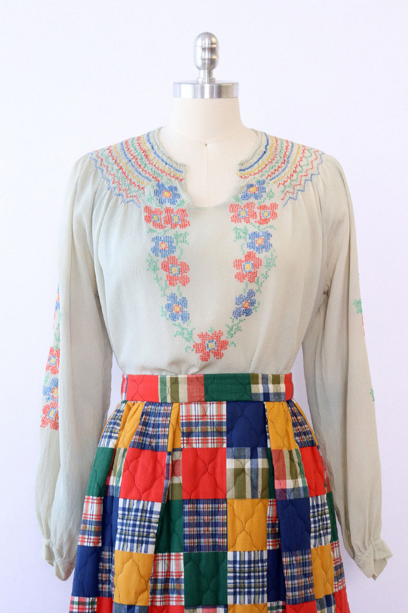 Cross Stitch Floral Peasant Blouse M