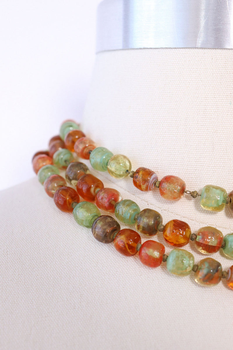 Earthy Glass Bead Cascade Necklace