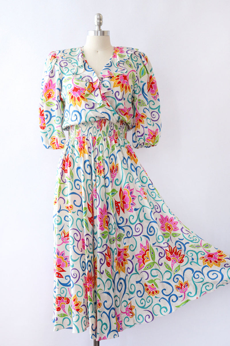 Bright Silk Floral Dress XS-M