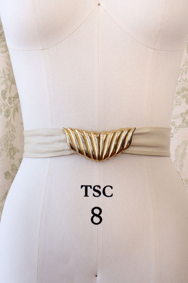 Ivory Leather Wavy Cinch Belt