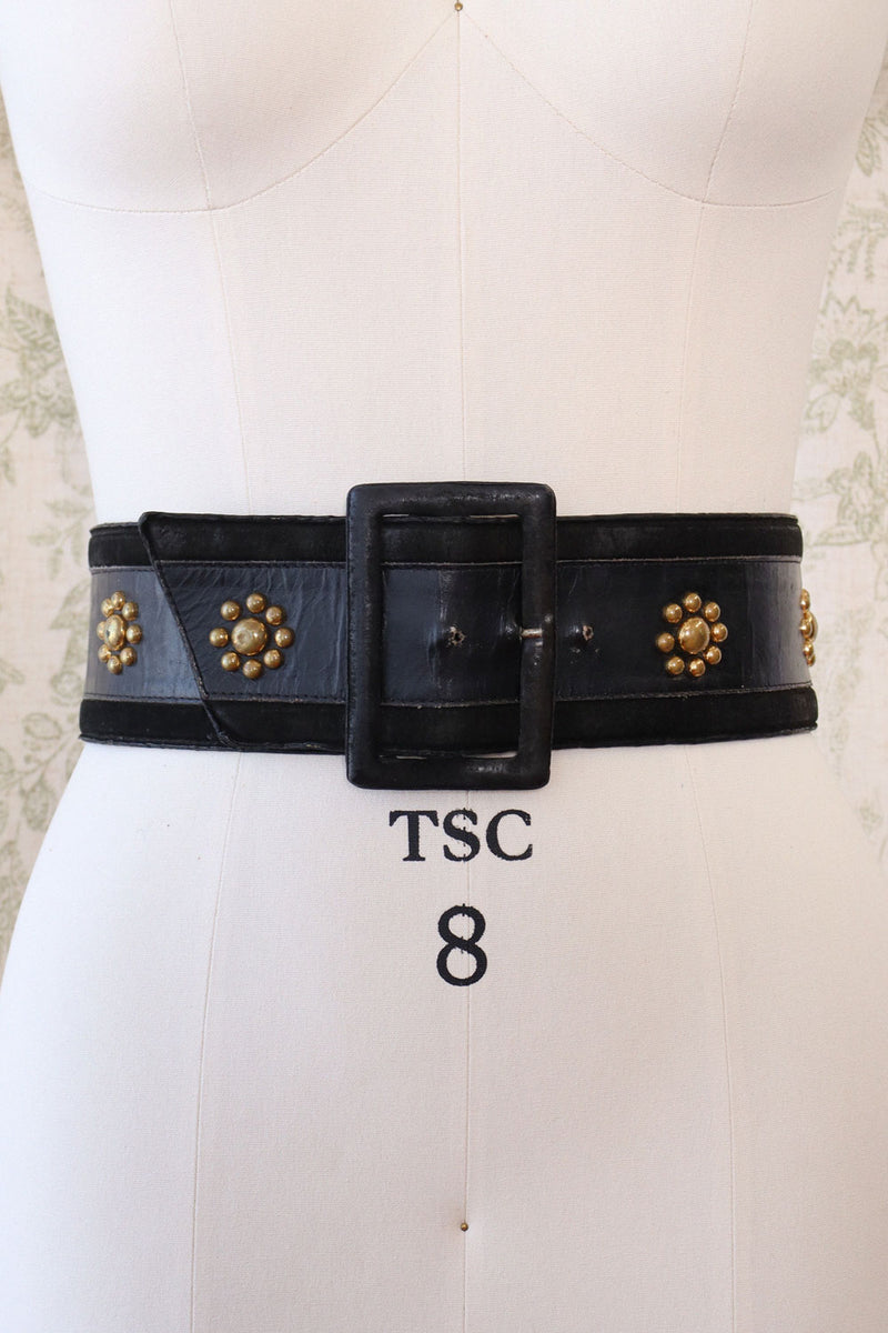 1970s YSL Studded Leather Wide Belt